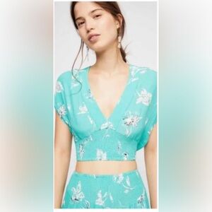 Free People Cropped Green Floral Top Size XS